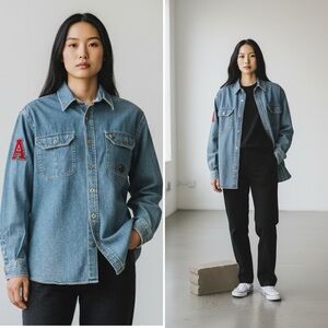 90s Vintage Skater Y2K  Aeropostale Women Button Down Denim Big Shirt Jacket S